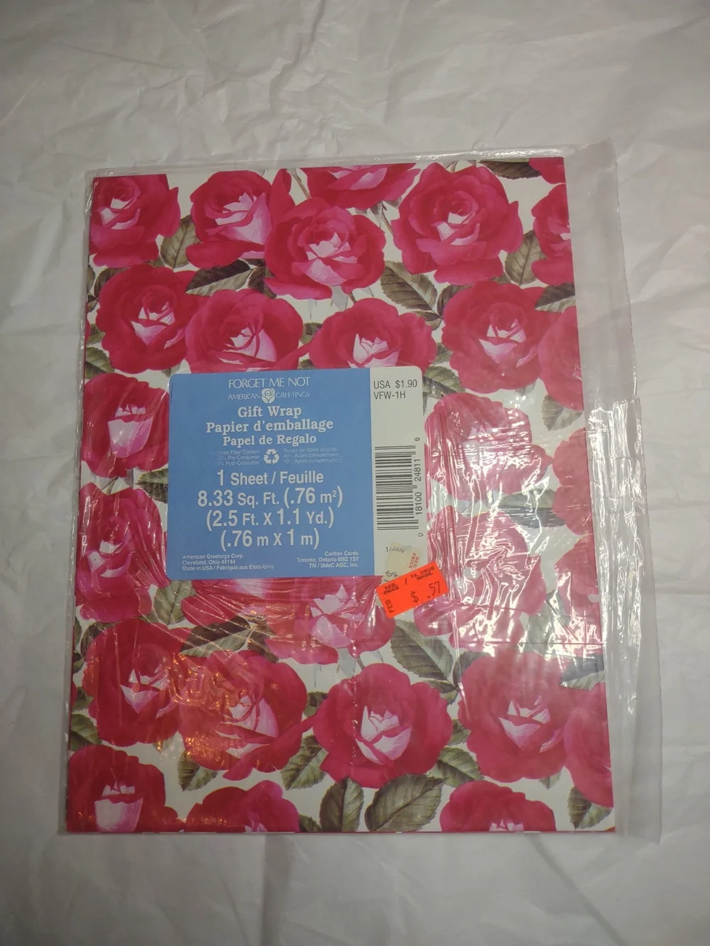 Pink Rose Gift Wrap Sheet - American Greetings
